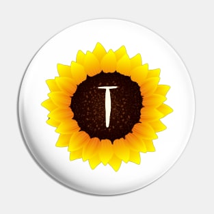 Floral Monogram T Bright Yellow Sunflower Pin