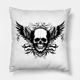 metal skull with wings Pillow