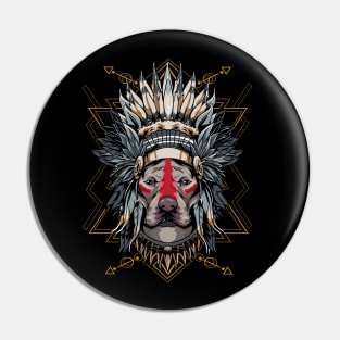 Chieftain Pitbull Dog Indian Headdress Warrior Pin