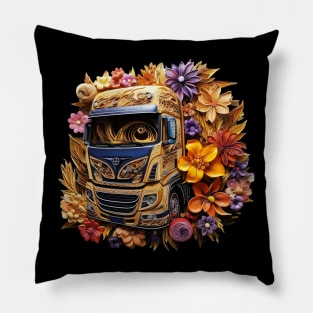 A Truck With Flowers Surrounding Truck Driver Wife Pillow