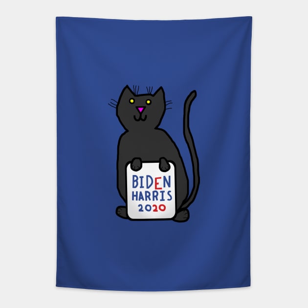 Small Cat with Biden Harris Sign Tapestry by ellenhenryart