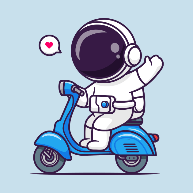 Cute Astronaut Waving Hand On Scooter Cartoon by Catalyst Labs