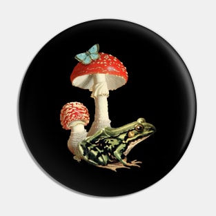 Frog Mushroom and Butterfly Composition, Cottagecore Aesthetic Toad, Cute Botanical Arrangement of Phrog Pin