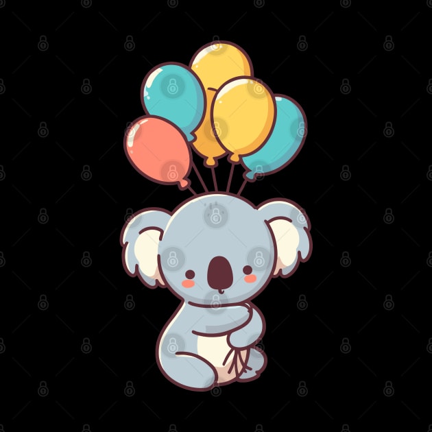 Cute koala bear with balloons, happy birthday greeting card vector illustration, koala lovers by Nora Liak