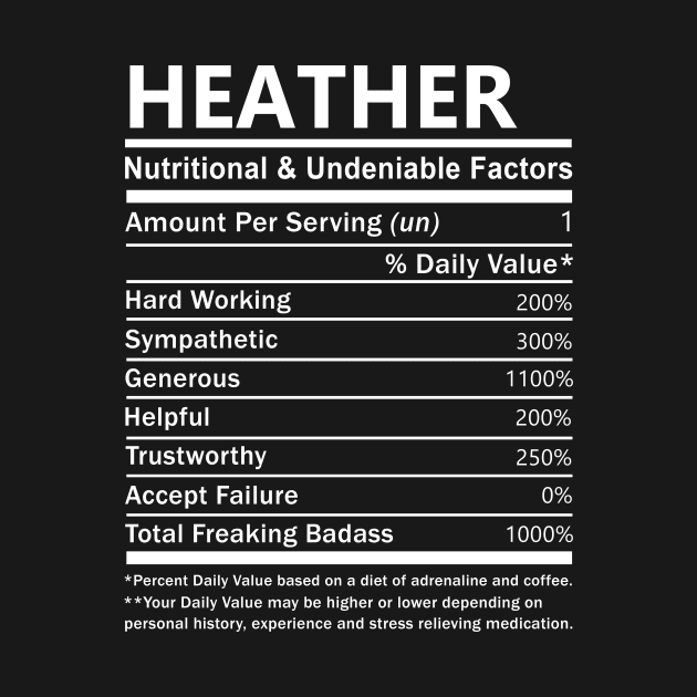 Heather Name T Shirt - Heather Nutritional and Undeniable Name Factors Gift Item Tee by nikitak4um