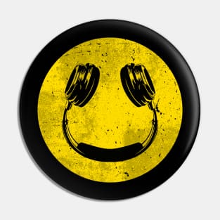 Smiley Music Face Headphones Pin