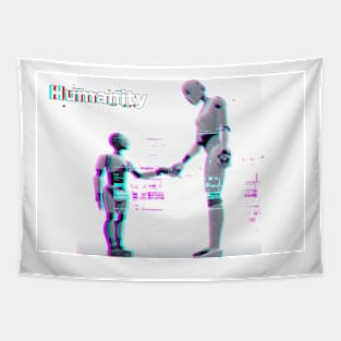 Humanity child and mom robots Tapestry