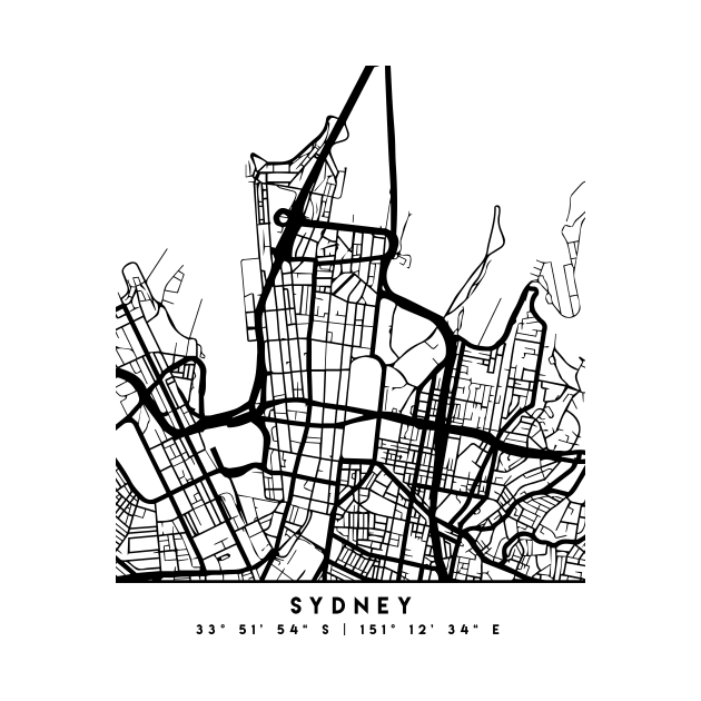 SYDNEY AUSTRALIA BLACK CITY STREET MAP ART by deificusArt