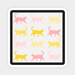 Springtime Cats in Pink and Yellow Repeat Pattern Magnet