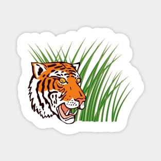 Tiger Hiding in Grass Retro Magnet