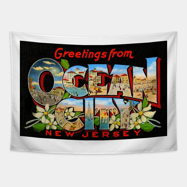Greetings from Ocean City, New Jersey - Vintage Large Letter Postcard Tapestry by Naves