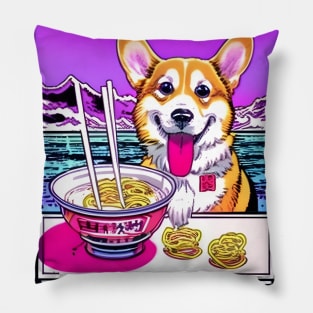 Corgi Eating Ramen Noodles Soup Pillow