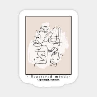 Scattered minds, Copenhagen Denmark Trendy line art face design Magnet