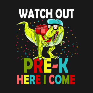 Watch Out Pre-K Here I Come Dinosaur Back to School Boys T-Shirt