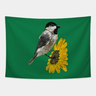 Sunflower With A Chickadee Tapestry