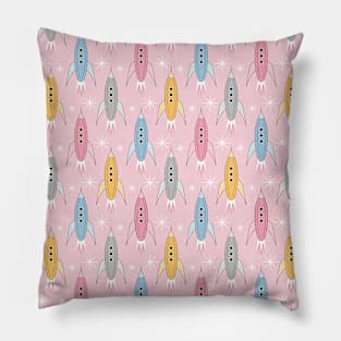 Retro Rockets Pink Pillow