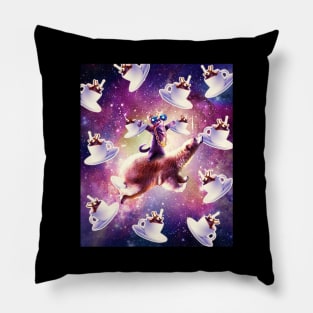 Thug Space Cat On Polar Bear Unicorn - Coffee Pillow