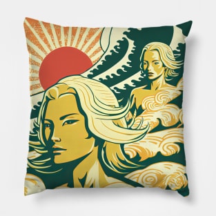 Japanese Surfers Pillow