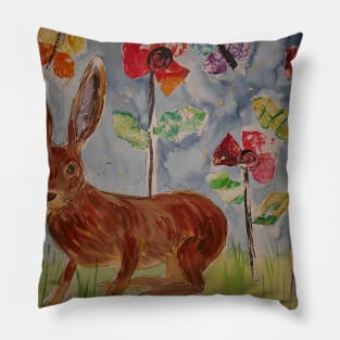 Cute Hare among Poppies, Collage Pillow