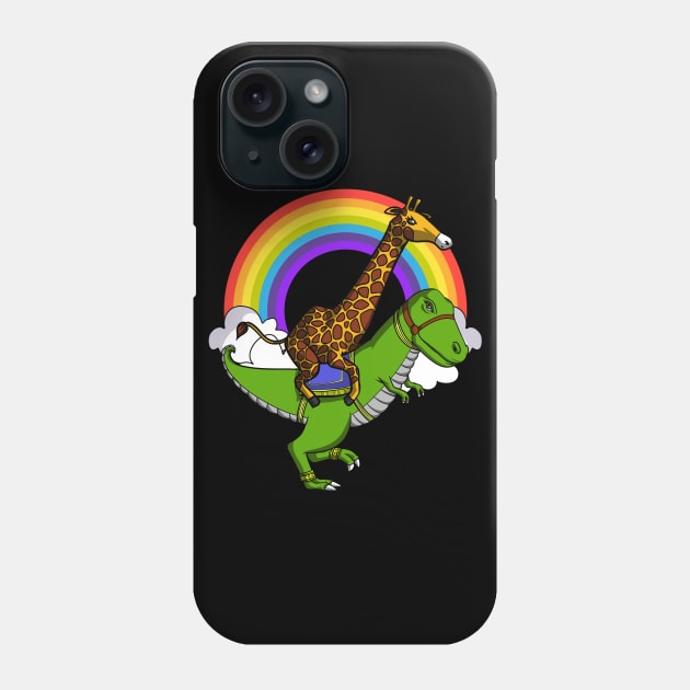 Giraffe Riding T-Rex Dinosaur Phone Case by underheaven