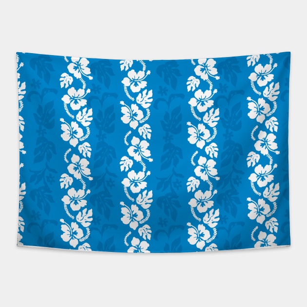 Hawaii Vintage Floral Pattern Blue White Tapestry by PauHanaDesign