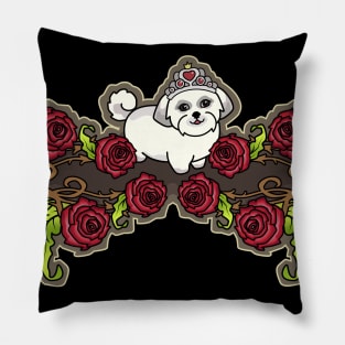 Cute Shih Tzu Graphic with Roses Pillow