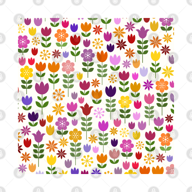 Scandinavian Style Colorful Flowers Pattern by NataliePaskell