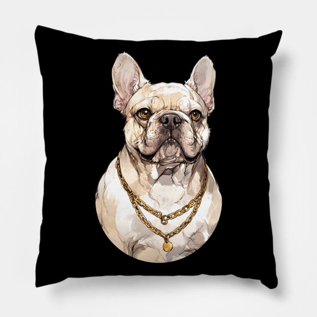 Merle Cream color with gold chain French Bulldog Pillow by CandyApparel