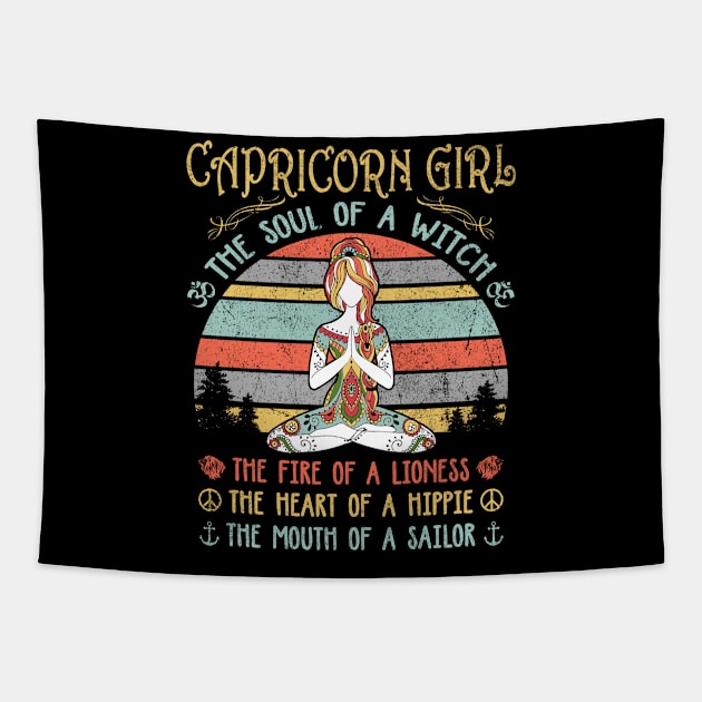 Capricorn Girl The Soul Of A Witch Vintage Yoga Capricorn Girl Birthday Gift Tapestry by justinacedric50634