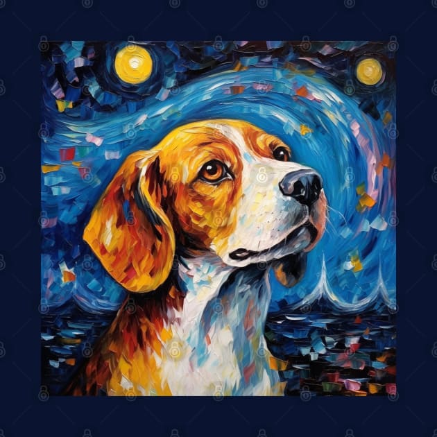 Beagle Portrait Painting in "The Starry Night" style by NatashaCuteShop