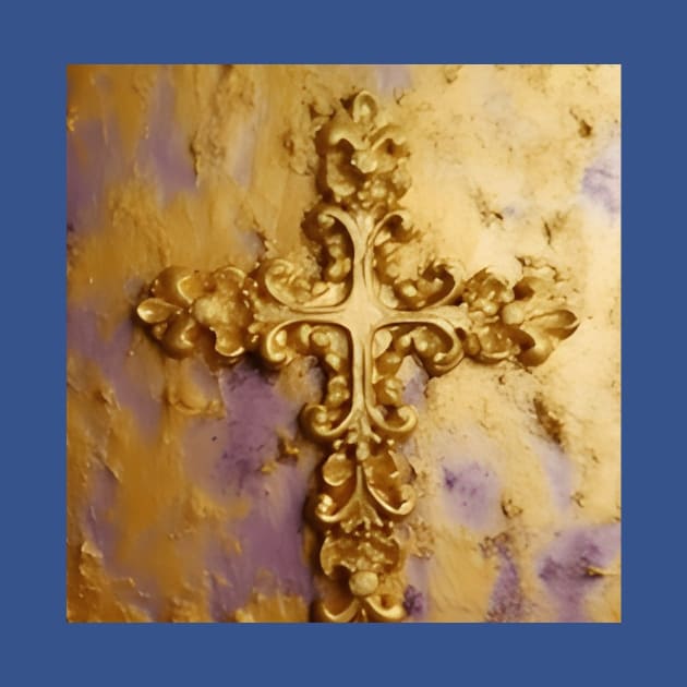 Gold Cross on Purple Background With Gold Dust by MiracleROLart