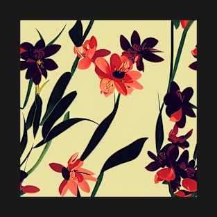 Beautiful Stylized Red Flowers on beige background, for all those who love nature #186 T-Shirt