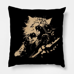 Maine Coon Cat Playing Guitar Vintage 90s Style Rock Pillow