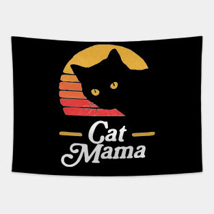Cat Mama Vintage Eighties Style Cat Retro Distressed Tapestry