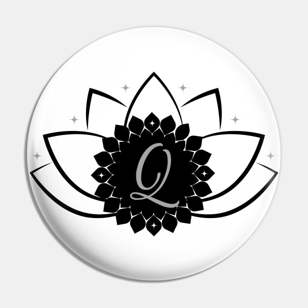 Q - Lotus Flower Monogram Pin by Mazzlo Shop