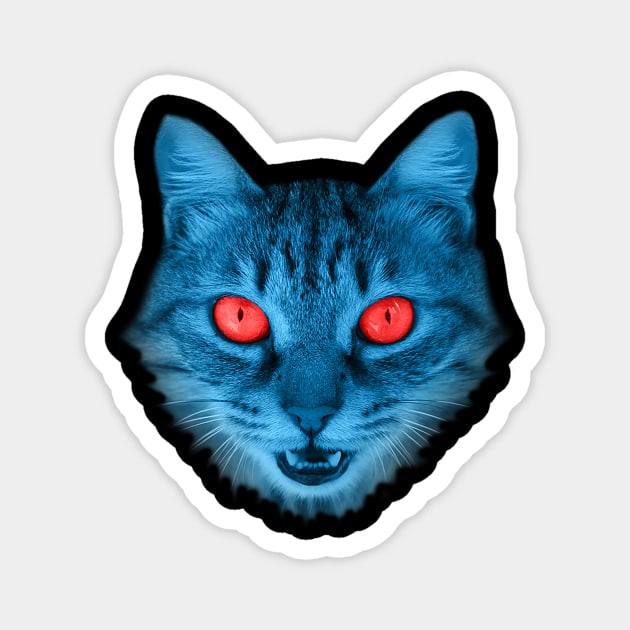 Blue Cat 3D with Red Eyes Gift for Cats Lover Magnet by FoolDesign