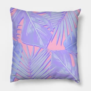 Monstera, Spider Palm, Tropical Leaves, Pastel Purple and Pink Pillow