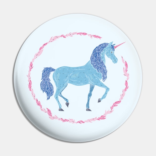 Blue unicorn in a pink floral wreath Pin by PinataFoundry