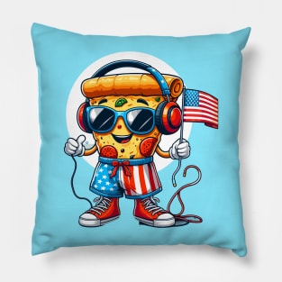 Pizza wearing holding an American flag Pillow