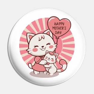 Happy Mother's Day To The Best Cat Mom Retro Pink Sun Cats Lover Pin