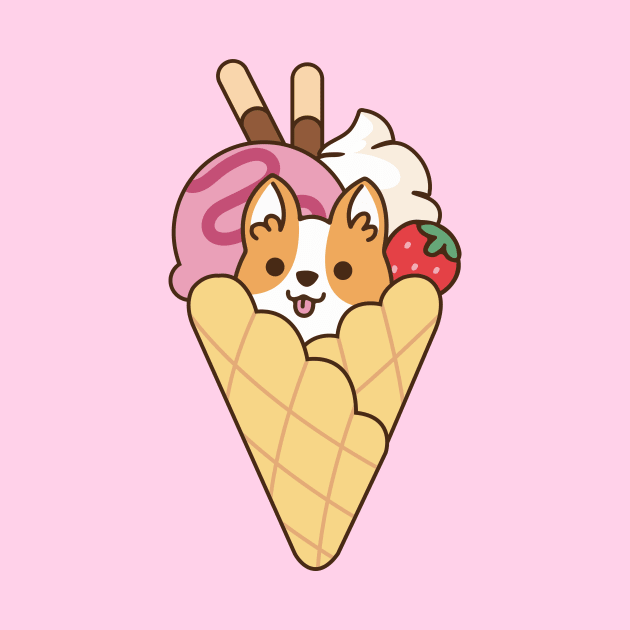 Cute Corgi in the Waffle with Strawberry Ice Cream & Chocolate Stick by mintcorner