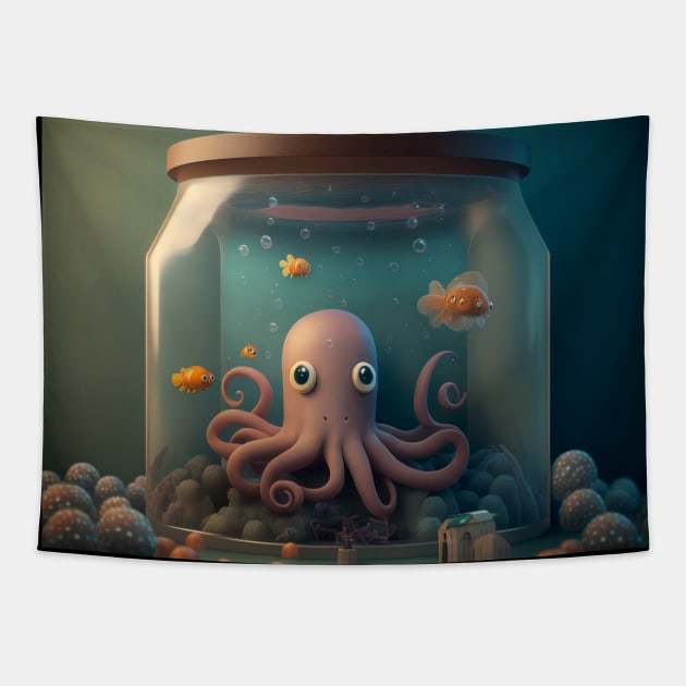 Baby Octopus Tapestry by Buff Geeks Art