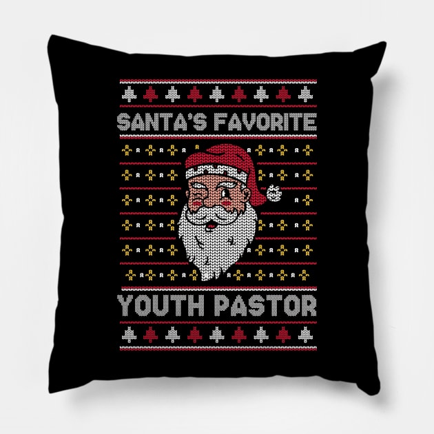 Santa's Favorite Youth Pastor // Funny Ugly Christmas Sweater // Church Holiday Xmas Pillow by Now Boarding