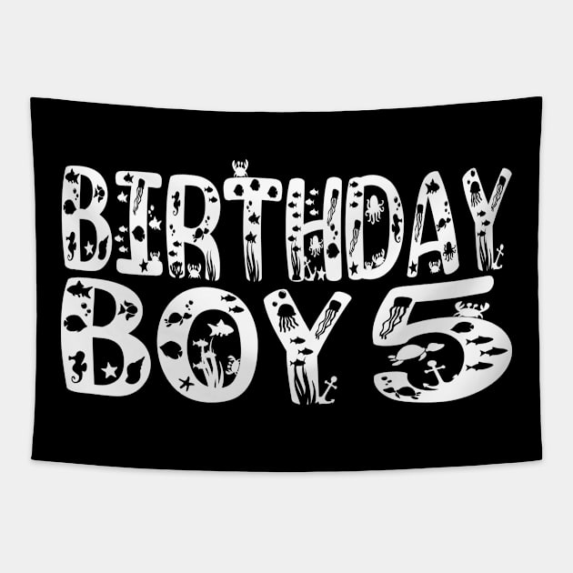 5th Birthday Boy 5 Years Old Fishing Lover Theme Party print Tapestry by Grabitees