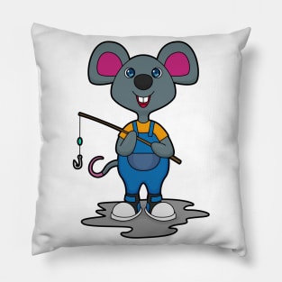 Mouse as Fisher with Fishing rod Pillow