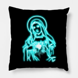 Light Blue Neon Virgin Mary Pillow