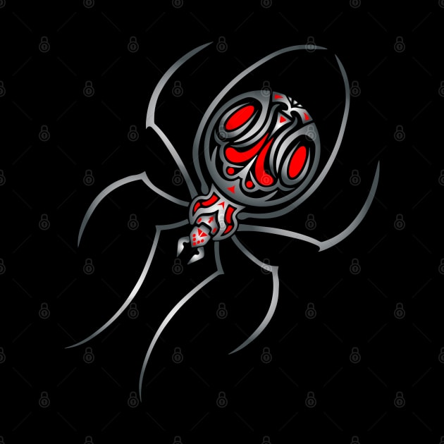 Silver and Red Tribal / Tattoo Art Spider by Designs by Darrin