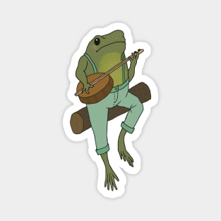 Froggy Serenade: Cute Frog Playing Banjo Guitar and Sitting on a Log Magnet