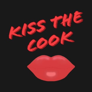 Kiss The Cook Red Lips (Black Background) T-Shirt