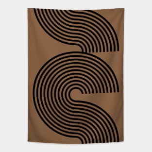 Zen Brown Retro Mid Century Line Pattern Tapestry